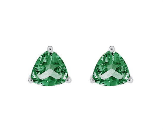 10K White Gold 4mm Trillion Cut Emerald Stud Birthstone Earrings with Butterfly Backings