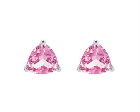 10K White Gold 4mm Trillion Cut Created Pink Sapphire Gemstone Birthstone Stud Earrings with Butterfly Backings