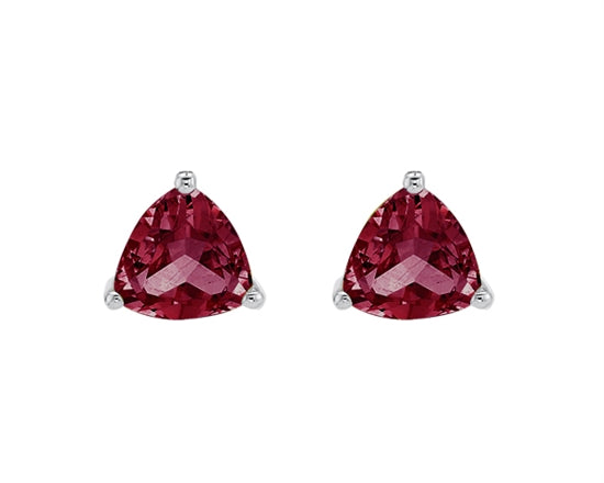 10K White Gold 5mm Trillion Cut Created Ruby Birthstone Stud Earrings with Butterfly Backings