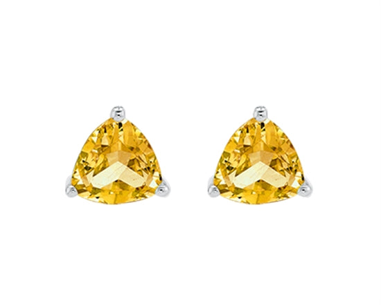 10K White Gold 4mm Trillion Cut Citrine Stud Birthstone Earrings with Butterfly Backings