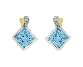 10K White & Yellow Gold 5mm Princess Cut Aquamarine Earrings - Discontinued