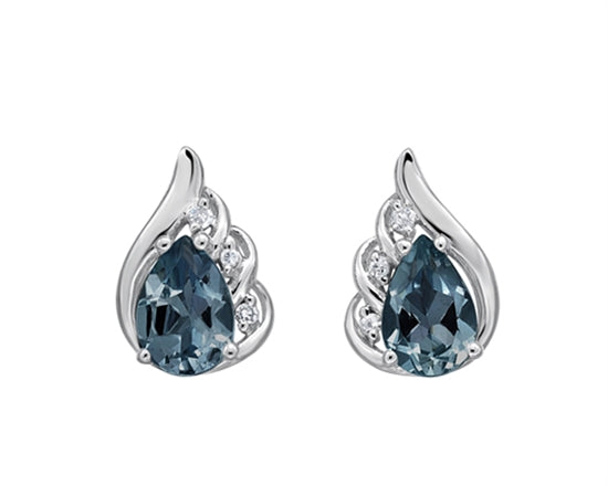 10K White Gold 7x5mm Pear Cut Created Alexandrite and 0.03cttw Diamond Stud Earrings with Butterfly Backings