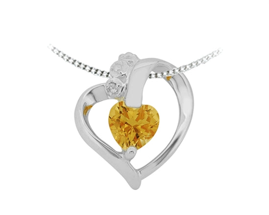 10K White Gold Citrine and 0.005cttw Diamond Heart Pendant - 18 Inches