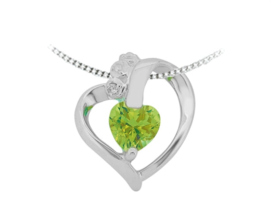 10K White Gold Peridot and 0.005cttw Diamond Heart Pendant - 18 Inches