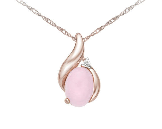 10K Rose Gold Oval Cut Pink Opal and 0.01cttw Diamond Pendant - 18 Inches