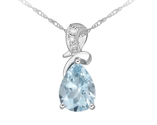 10K White Gold 8x6mm Pear Cut Sky Blue Topaz and 0.02cttw Diamond Necklace - 18 Inches