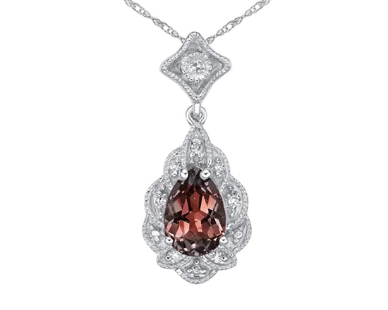 10K White Gold 7x5mm Pear Cut Garnet and 0.03cttw Diamond Scallop Halo Pendant - 18 inches