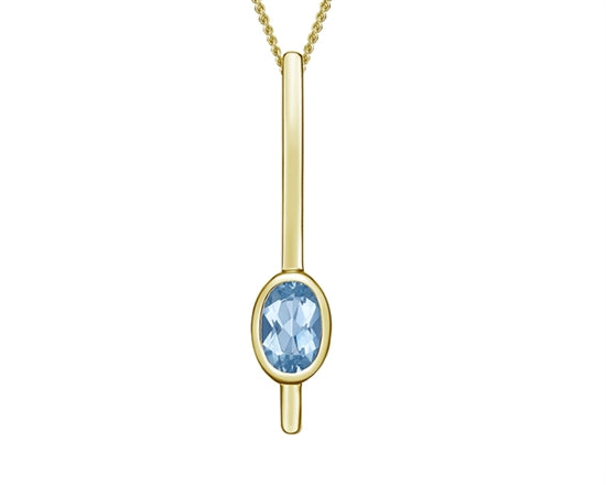 10K Yellow Gold 6x4mm Oval Cut Swiss Blue Topaz Necklace - 18 Inches