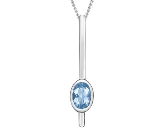 10K White Gold 6x4mm Oval Cut Swiss Blue Topaz Necklace - 18 Inches