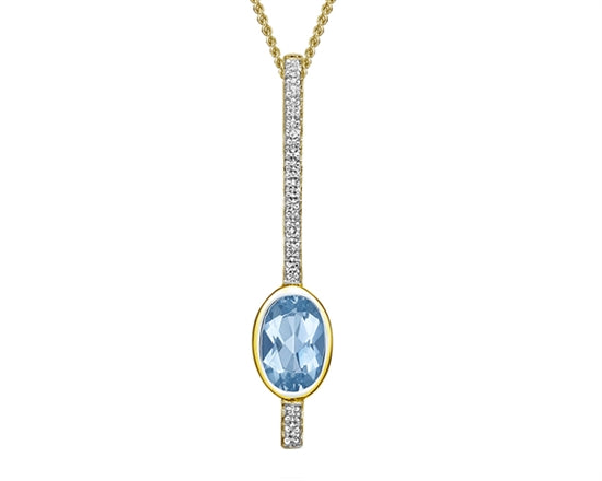 Collar de oro amarillo de 10 quilates, topacio azul suizo de talla ovalada de 6x4 mm y collar de diamantes de 0,052 quilates, 18 pulgadas