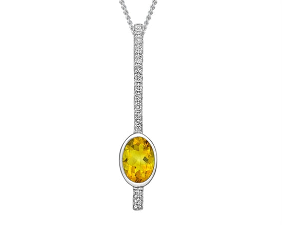 Collar de oro blanco de 10 quilates con citrino de talla ovalada de 6x4 mm y diamantes de 0,052 quilates - 18 pulgadas