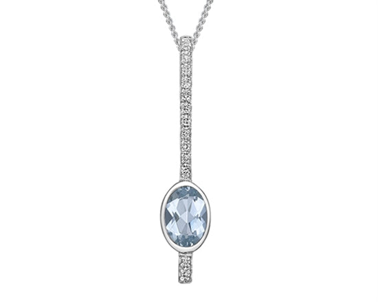 10K White Gold 6x4mm Oval Cut Swiss Blue Topaz and 0.052cttw Diamond Necklace - 18 Inches