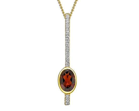 10K Yellow Gold 6x4mm Oval Cut Garnet and Diamond Pendant - 18 inches