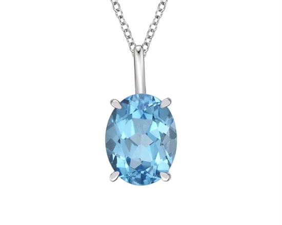 10K White Gold 9x7mm Oval Cut Swiss Blue Topaz Necklace - 18 Inches