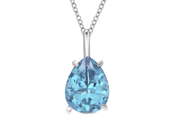 10K White Gold 9x7mm Pear Cut Swiss Blue Topaz Necklace - 18 Inches