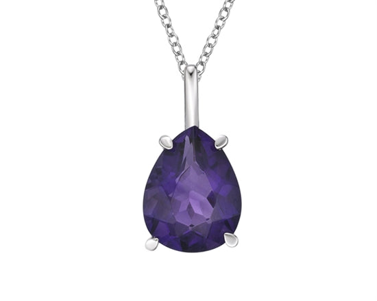 10K White Gold 1.45cttw Pear Cut Amethyst Pendant, 18&quot;