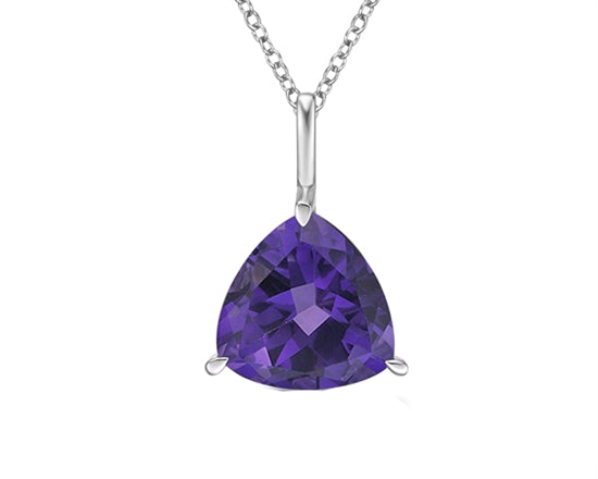 10K White Gold 2.20cttw Trillion Cut Amethyst Pendant, 18&quot;