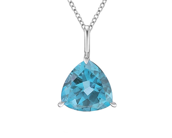 10K White Gold 9mm Trillion Cut Swiss Blue Topaz Necklace - 18 Inches