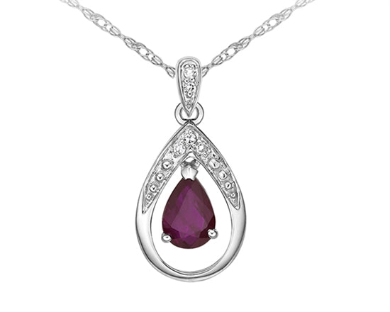 10K White Gold 0.35cttw Ruby and Diamond Necklace, 18&quot;