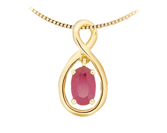 10K Yellow Gold 6x4mm Oval Cut Ruby Pendant - 18 inches