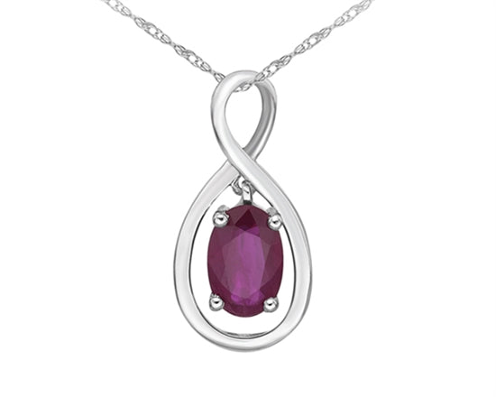 10K White Gold Genuine Ruby Pendant, 18&quot;