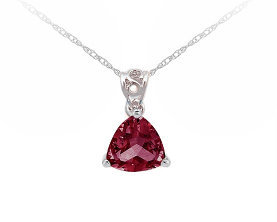 10K White Gold 5mm Trillion Cut Created Ruby Birthstone Necklace  - 18 Inches