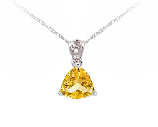 10K White Gold 5mm Trillion Cut Citrine Birthstone Pendant - 18 Inches