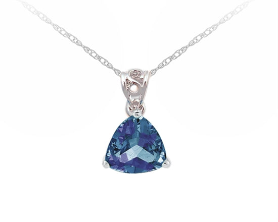 10K White Gold 5mm Trillion Cut Created Alexandrite Birthstone Necklace - 18 Inches