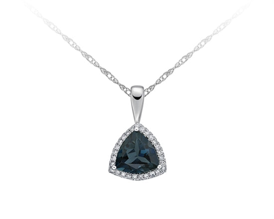 Collar con halo de diamantes de 0,13 quilates y topacio azul Londres de talla billón de 8 mm en oro blanco de 10 quilates, 18&quot;