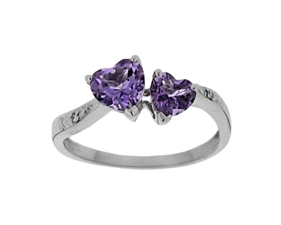 10K White Gold Heart Cut Amethyst and Diamond Ring, size 7