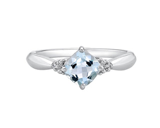 10K White Gold 0.76cttw Cushion Cut Aquamarine and 0.008cttw Diamond Ring