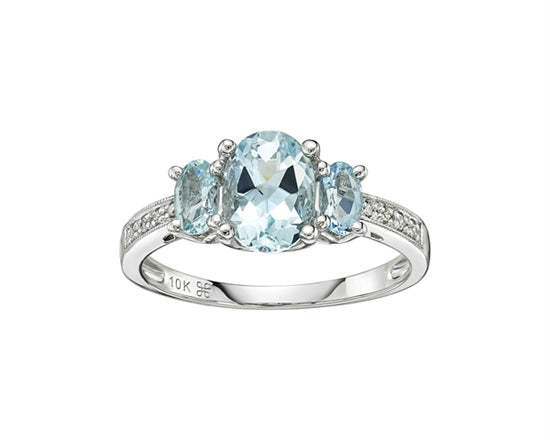 10K White Gold 1.40cttw Oval Cut Aquamarine and 0.04cttw Diamond Ring, size 7
