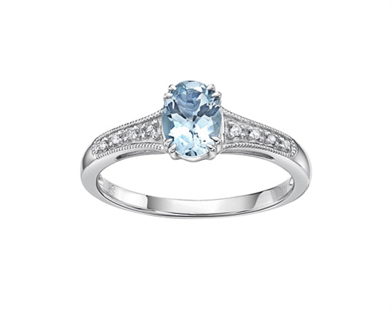 10K White Gold 0.65cttw Oval Cut Aquamarine and 0.04cttw Diamond Ring, size 7