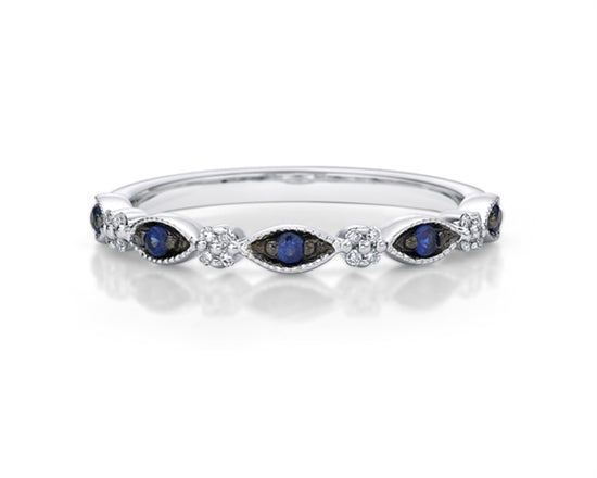10K White Gold Round Cut Sapphire and 0.07cttw Diamond Stack Ring - Size 7
