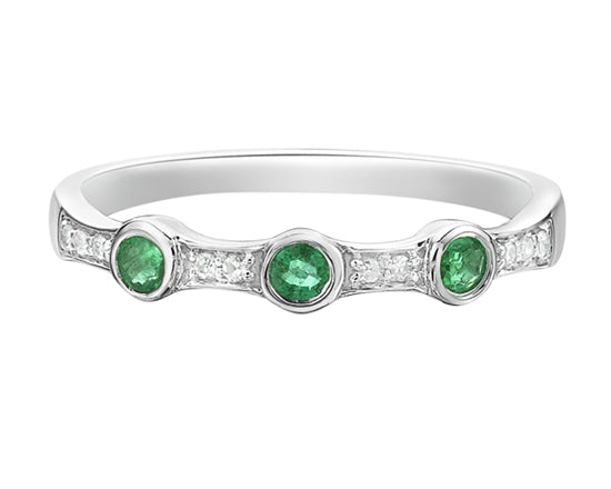 14K White Gold 2.50mm Round Cut Emerald and 0.05cttw Diamond Ring - Size 7