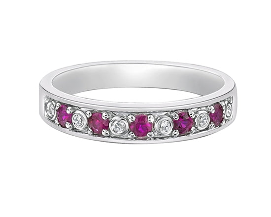 14K White Gold 2.30mm Round Cut Ruby and 0.05cttw Diamond Ring - Size 7