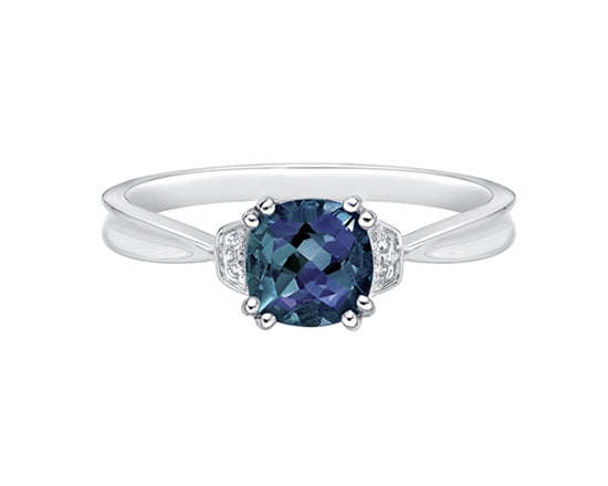 10K White Gold 1.00cttw Created Alexandrite and 0.02cttw Diamond Ring, size 7