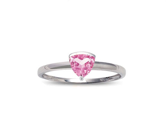 10K White Gold 5mm Trillion Cut Created Pink Sapphire Birthstone Diamond Ring - Size 7
