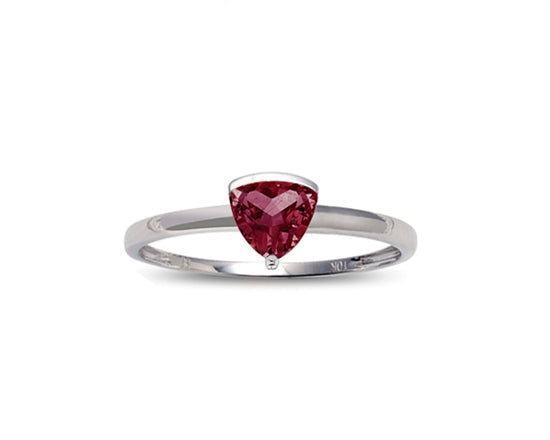 10K White Gold 5mm Trillion Cut Created Ruby Birthstone Ring - Size 7