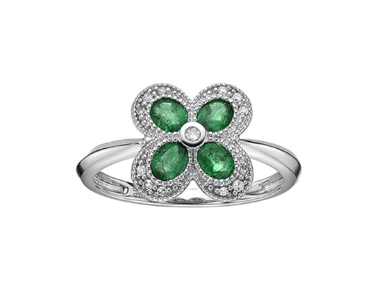 10K White Gold 4x3mm Pear Cut Emerald and 0.06cttw Diamond Halo Ring - Size 7