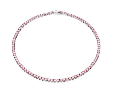 Swarovski Matrix Tennis necklace, Round cut, Pink, Rhodium plated - 5661193- Discontinued