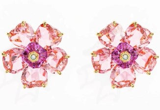 Swarovski Florere stud earrings, Flower, Pink, Gold-tone plated - 5650563
