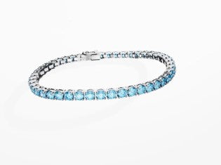 Swarovski Matrix Tennis bracelet, Round cut, Blue, Rhodium plated - 5648928
