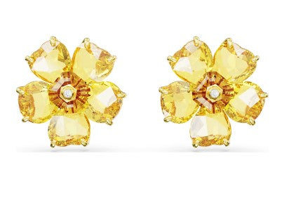 Swarovski Florere stud earrings, Flower, Yellow, Gold-tone plated - 5650571- Discontinued