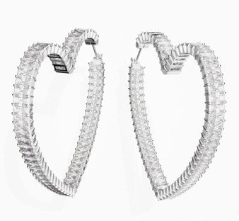 Swarovski Matrix Hoop Earrings, Heart, Large, White, Rhodium Plated - 5647591