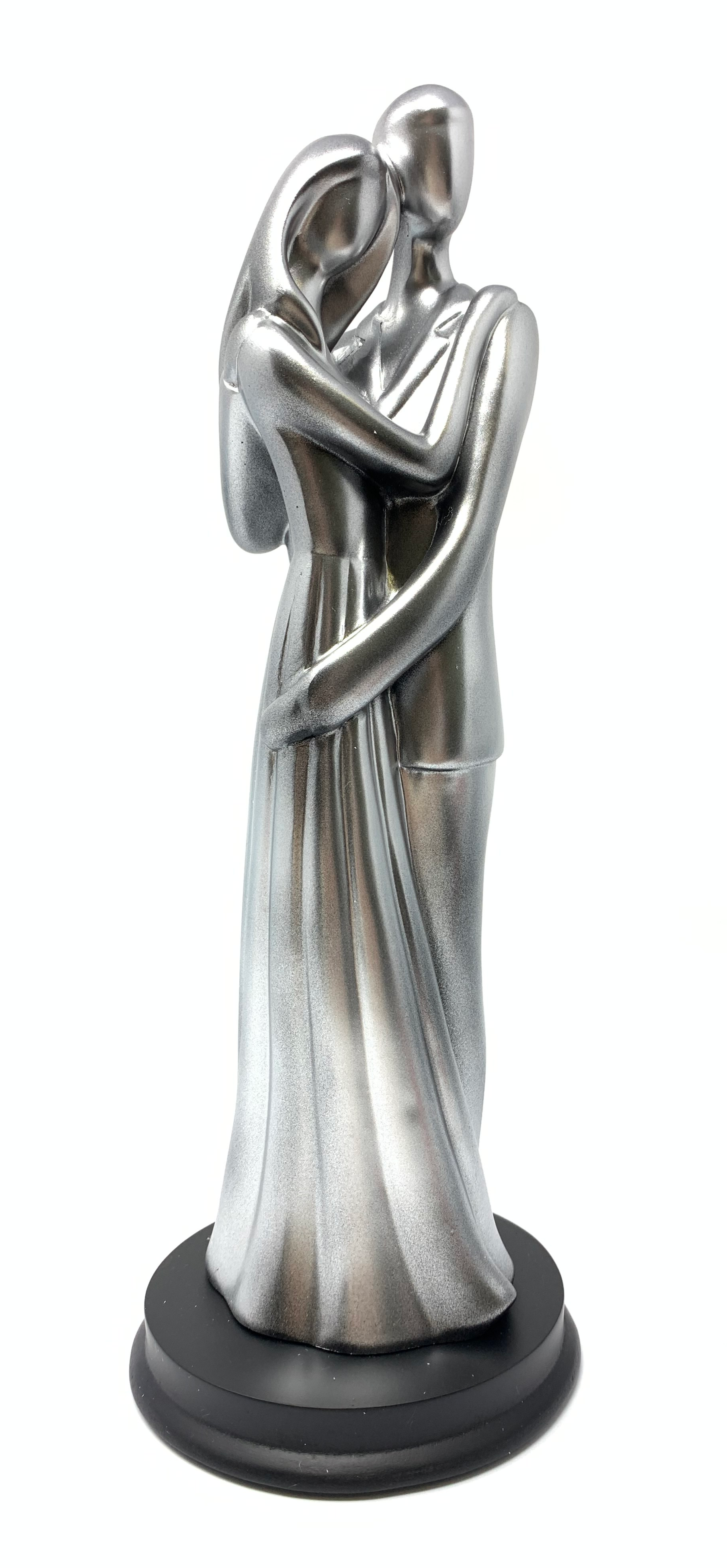 Antique Silver Couple Figurines on Wood Base