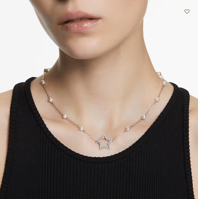 Swarovski Stella Necklace Crystal Pearls, Star, White, Rhodium