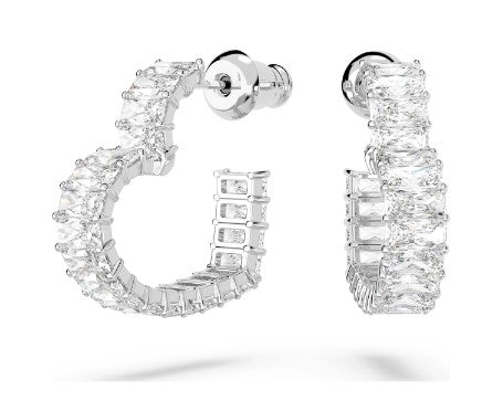 Swarovski Matrix Hoop Earrings, Heart, Small, White, Rhodium Plated - 5653170