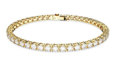 Swarovski Matrix Tennis bracelet, Round cut, White, Gold-tone plated - 5657664