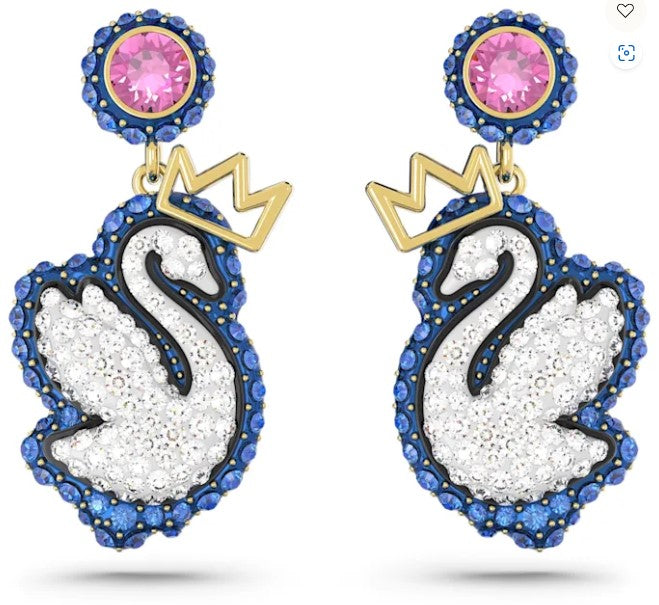 Swarovski Pop Swan drop earrings Swan, Blue, Gold-tone plated - 5659196- Discontinued